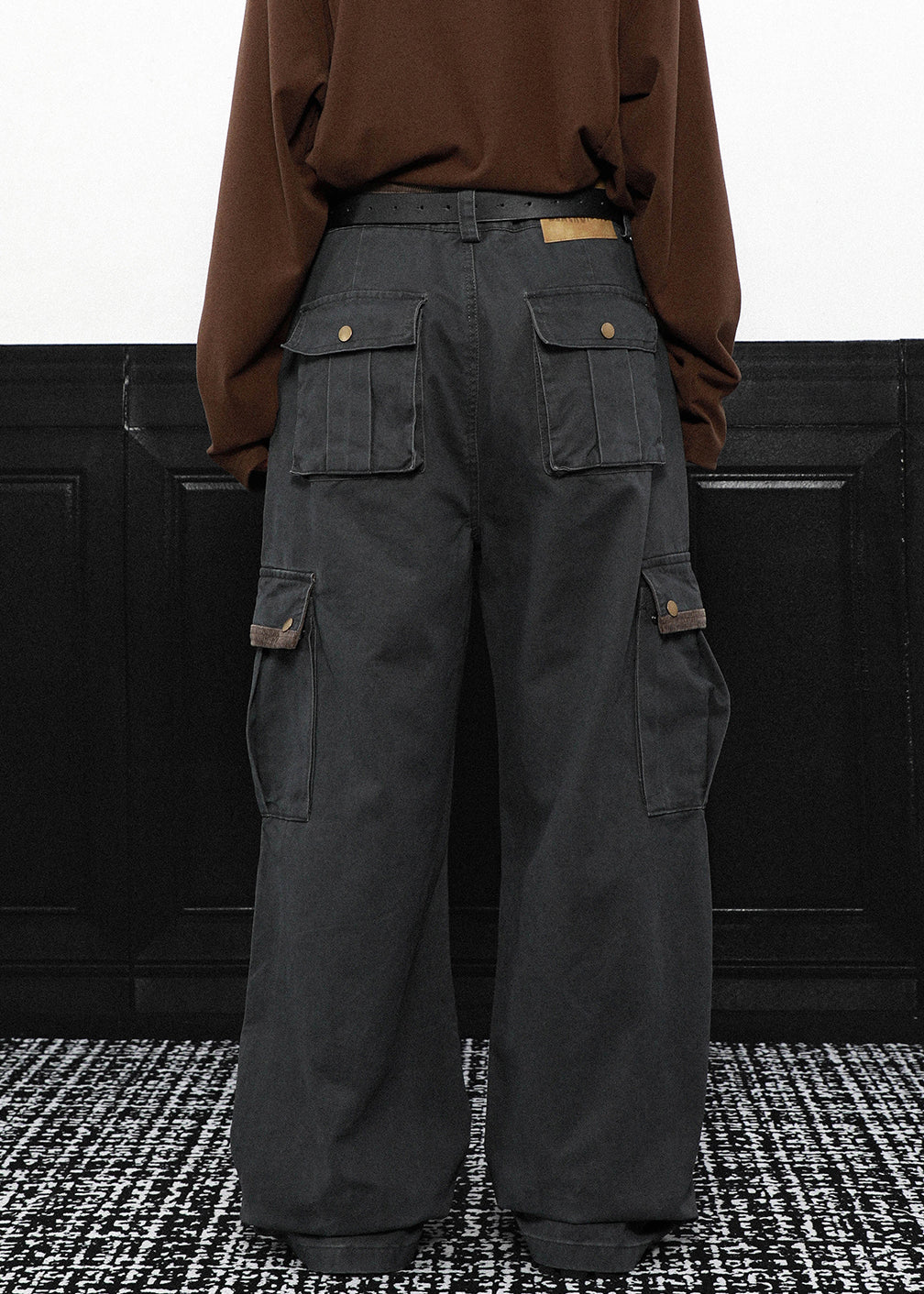 Grey Pockets High Waist Cotton Pants Spring