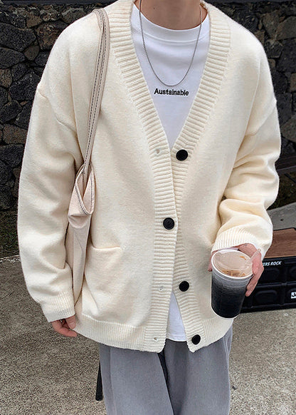 Grey V Neck Button Knit Cardigans Spring