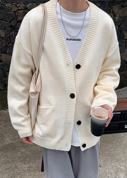 Grey V Neck Button Knit Cardigans Spring