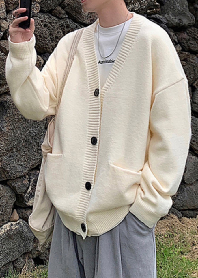 Grey V Neck Button Knit Cardigans Spring