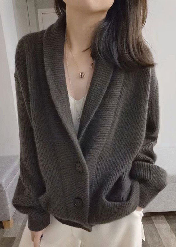 Grey V Neck Chunky Oversized Knit Cardigans Spring