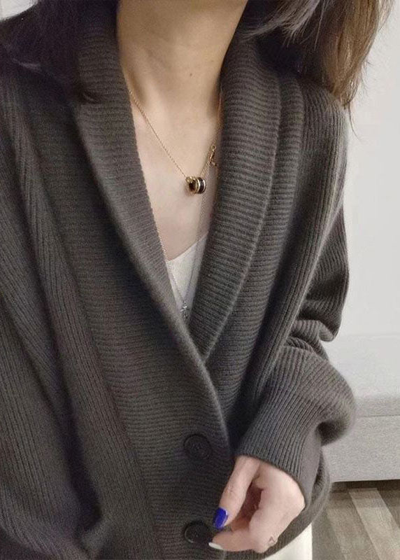 Grey V Neck Chunky Oversized Knit Cardigans Spring