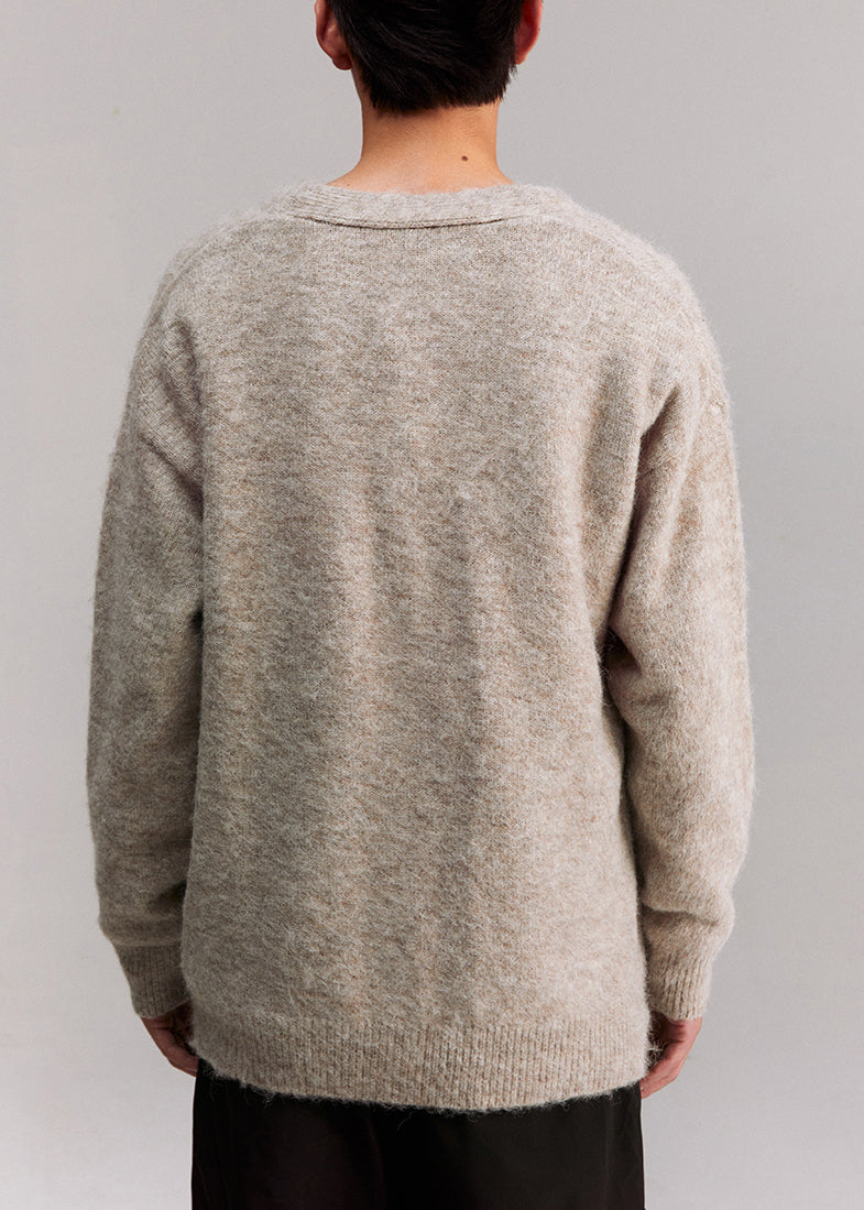 Grey V Neck Letter Pockets Knit Coat Spring