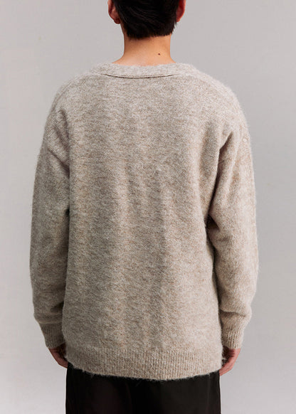 Grey V Neck Letter Pockets Knit Coat Spring