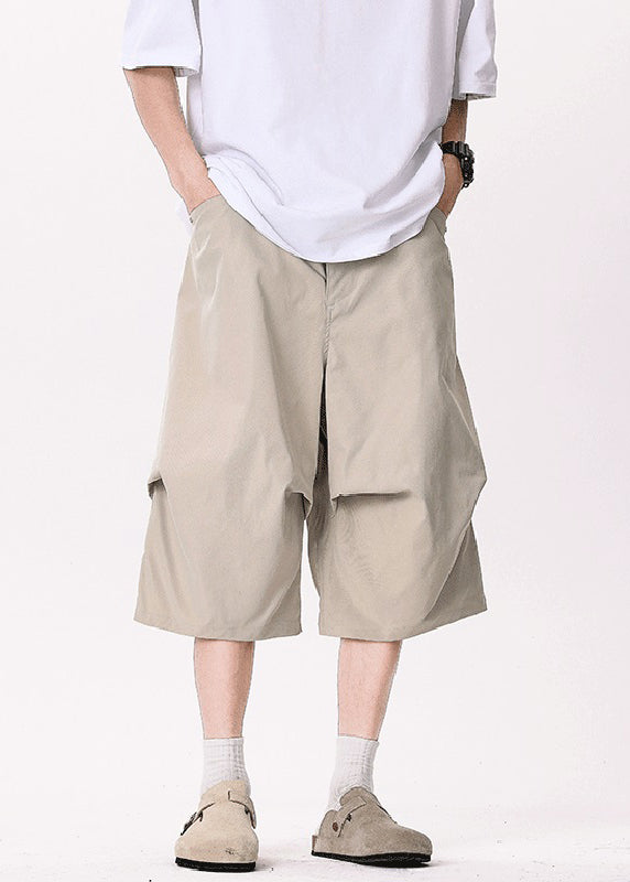 Khaki Asymmetrical Pockets Patchwork High Waist Pants