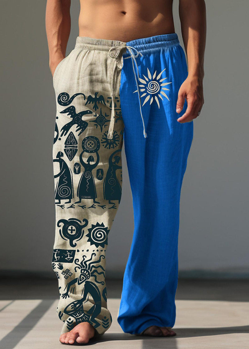 Khaki Asymmetrical Print Cotton Pants Summer