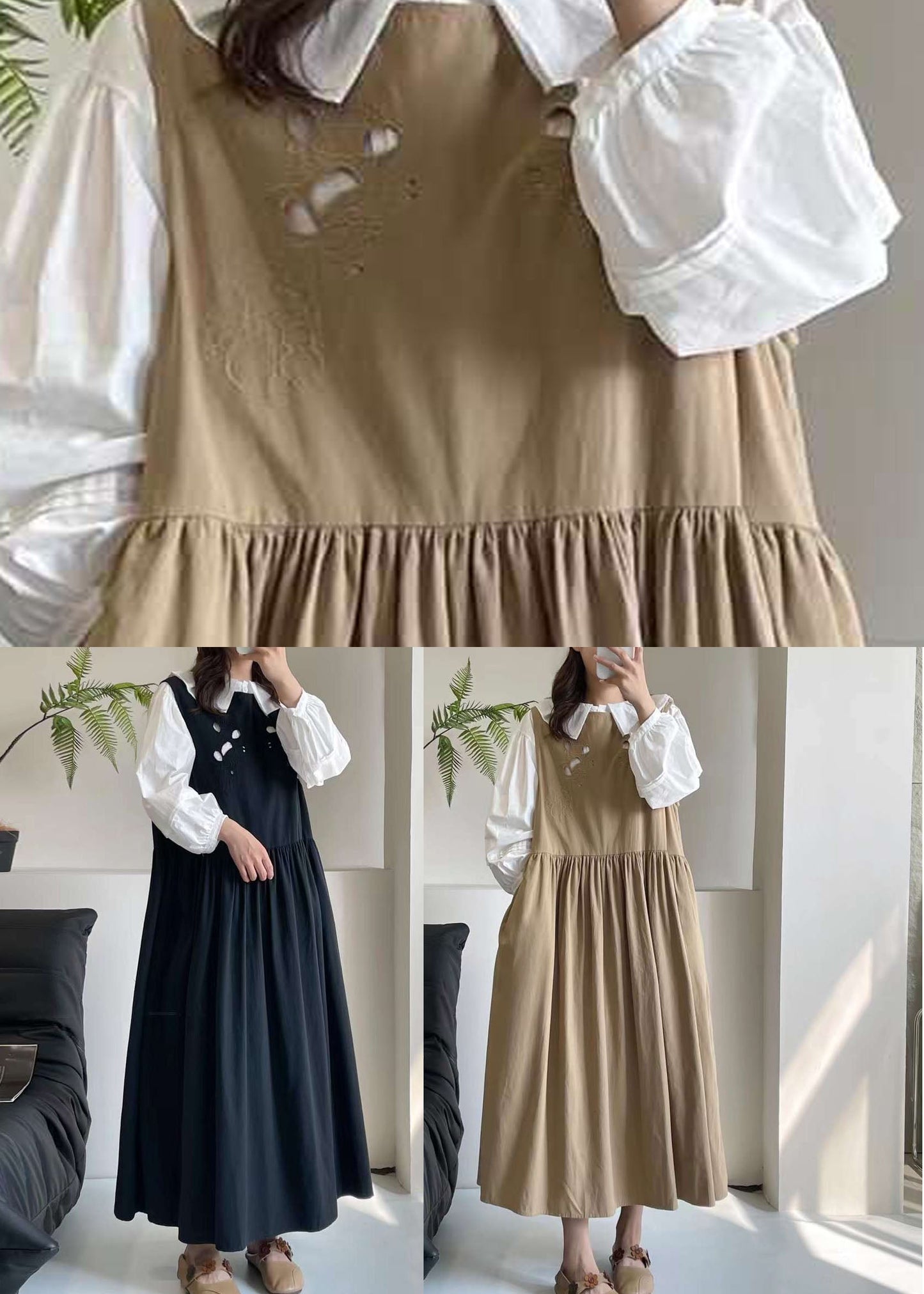 Khaki Hollow Out Long Dress Sleeveless