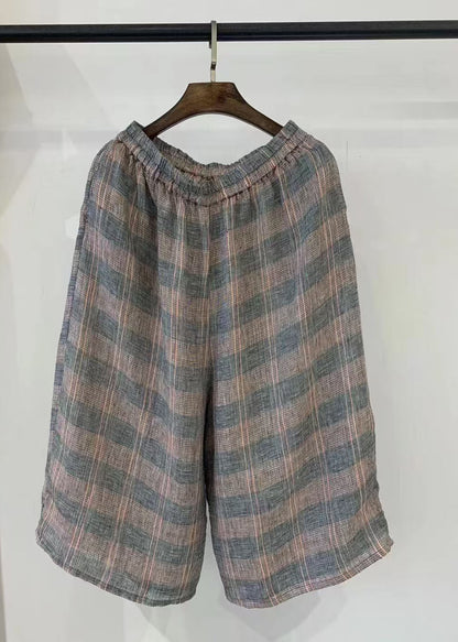Khaki Oversized Plaid Linen Harem Pants Summer