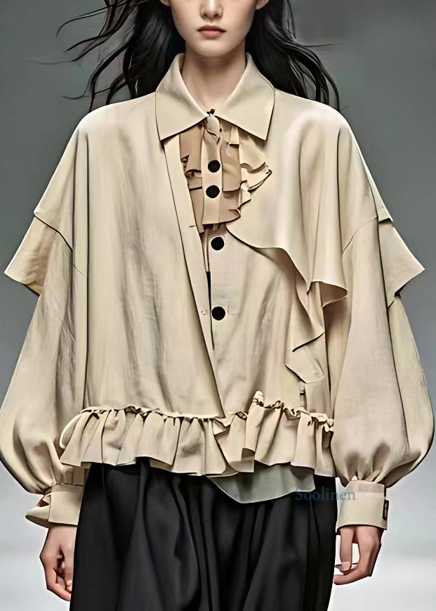 Khaki Peter Pan Collar Patchwork Button Coats Fall