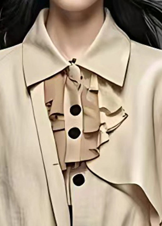 Khaki Peter Pan Collar Patchwork Button Coats Fall