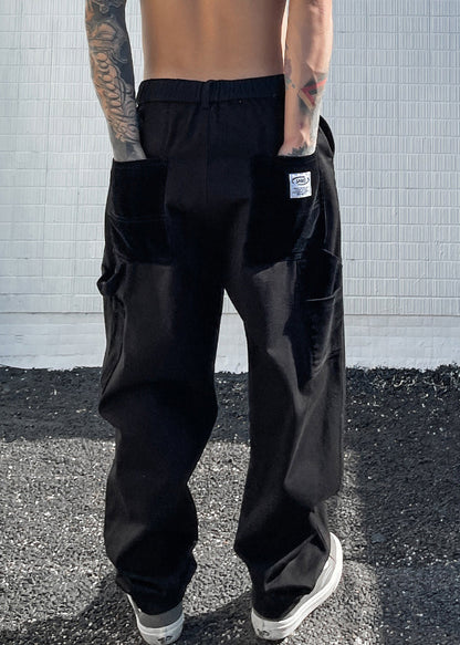 Khaki Pockets Drawstring Patchwork Cotton Pants Summer
