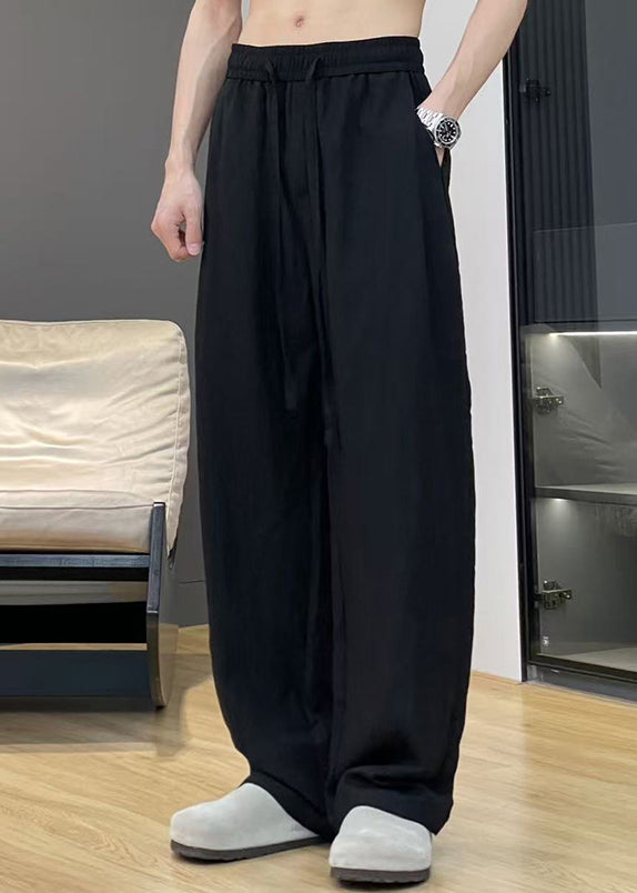Khaki Pockets Elastic Waist Thin Linen Pants Summer