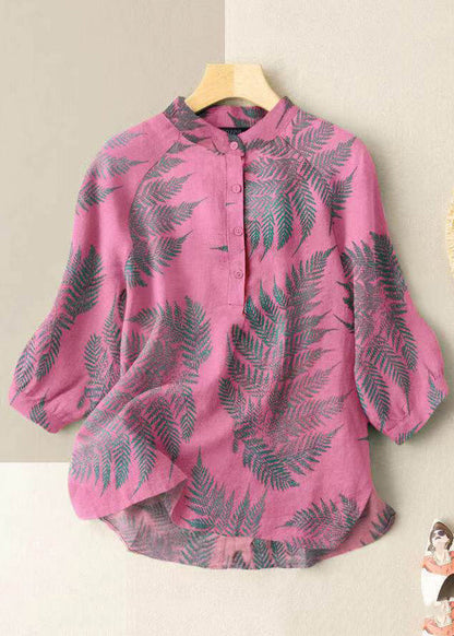 Khaki Stand Collar Print Stand Collar Shirt Half Sleeve