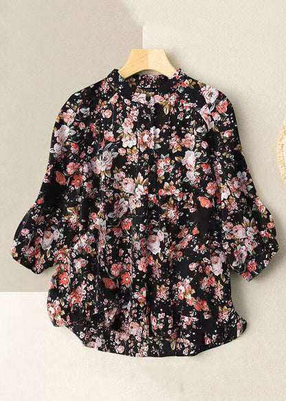 Khaki Stand Collar Print Stand Collar Shirt Half Sleeve