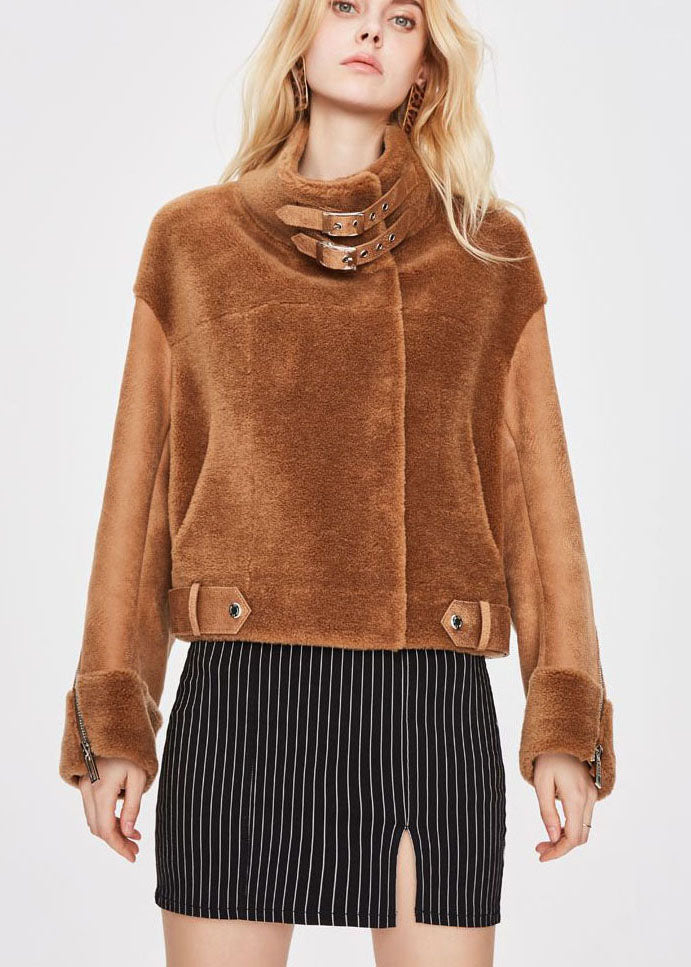 Khaki Thick Zippered Winter Coats