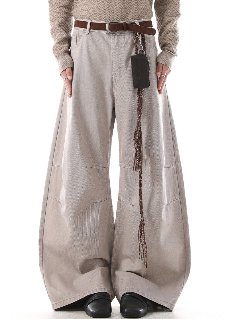 Khaki Wrinkled High Waist Denim Pants Fall
