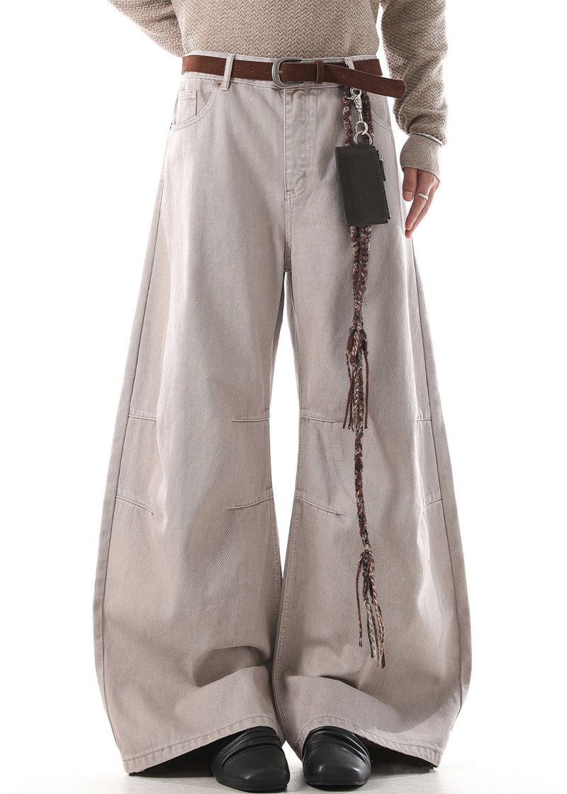 Khaki Wrinkled High Waist Denim Pants Fall