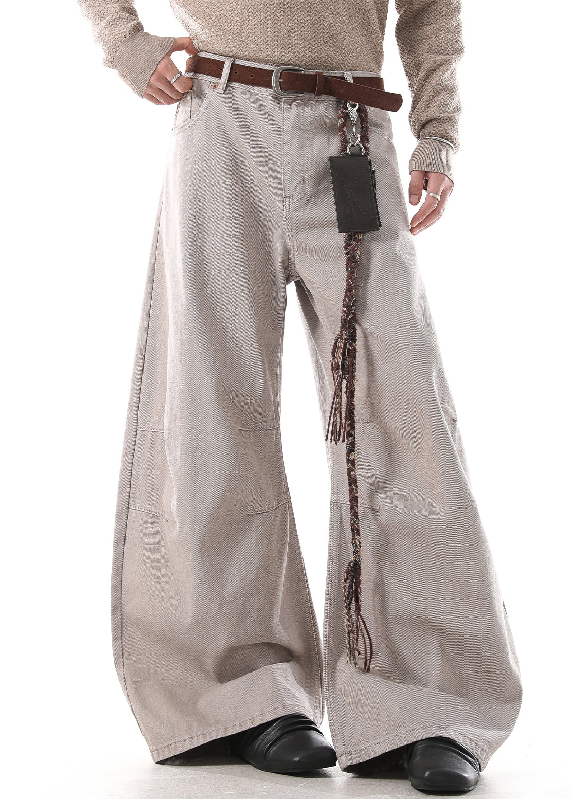 Khaki Wrinkled High Waist Denim Pants Fall