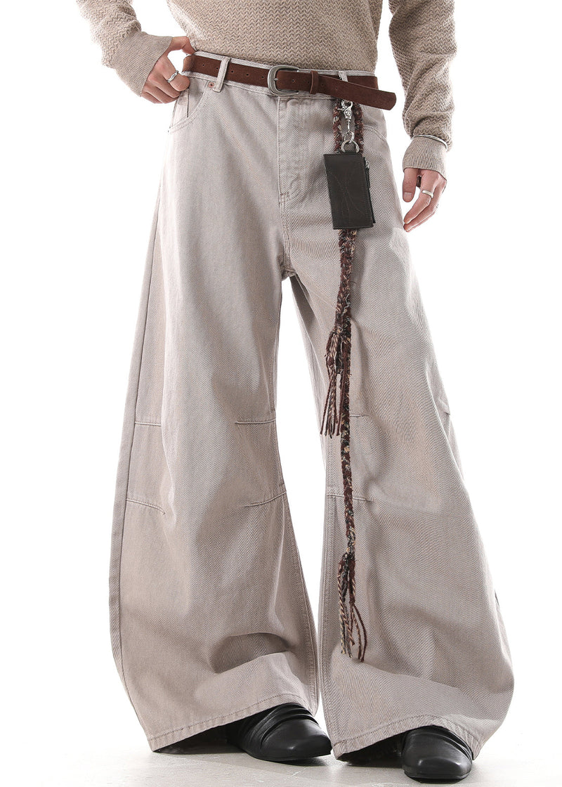 Khaki Wrinkled High Waist Denim Pants Fall