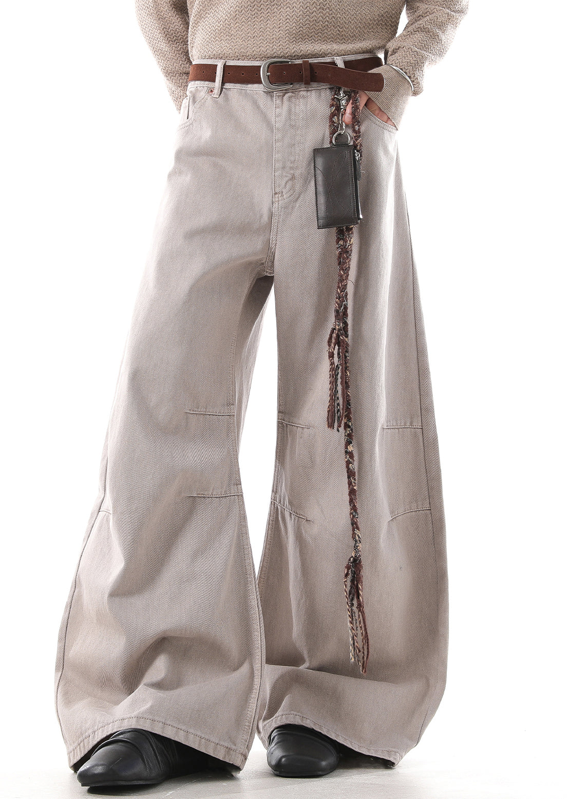 Khaki Wrinkled High Waist Denim Pants Fall