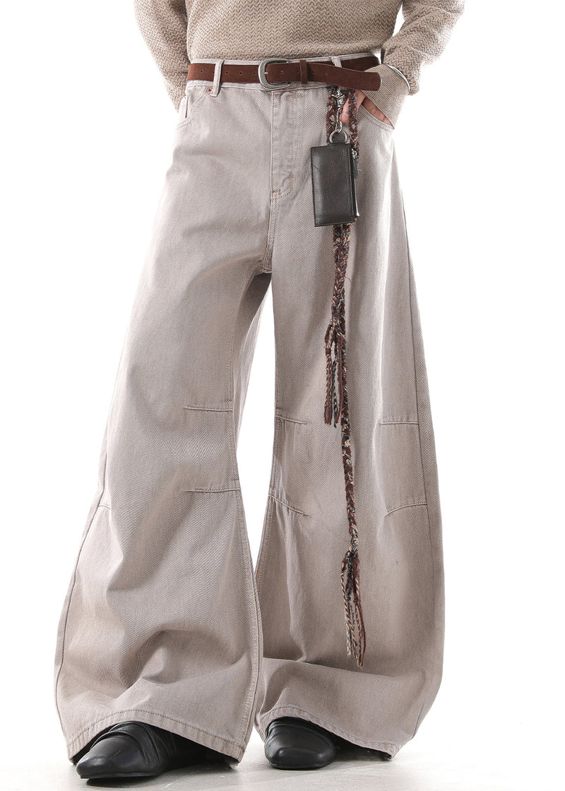 Khaki Wrinkled High Waist Denim Pants Fall