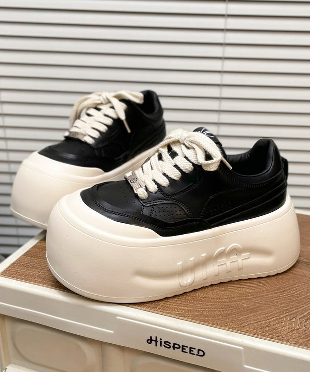Lace Up Splicing Platform Shoes Beige Cowhide Leather