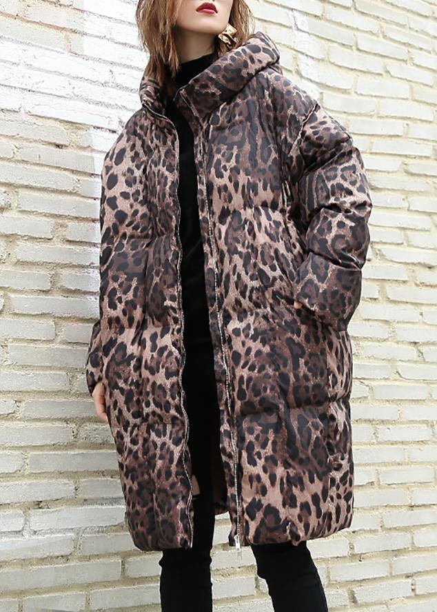 Leopard Coats Winter Hooded Zippered Outwear
