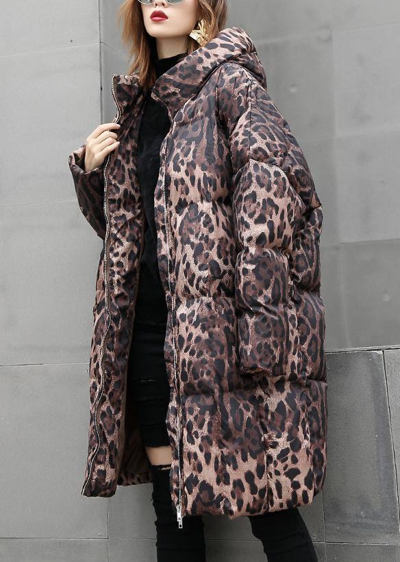 Leopard Coats Winter Hooded Zippered Outwear