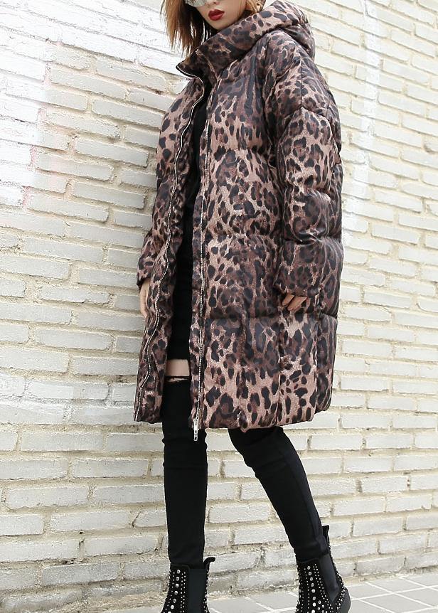 Leopard Coats Winter Hooded Zippered Outwear
