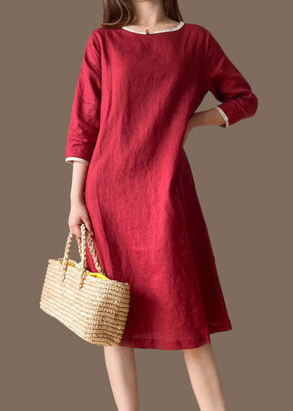 Light Blue O-neck Linen Dress Half Sleeve