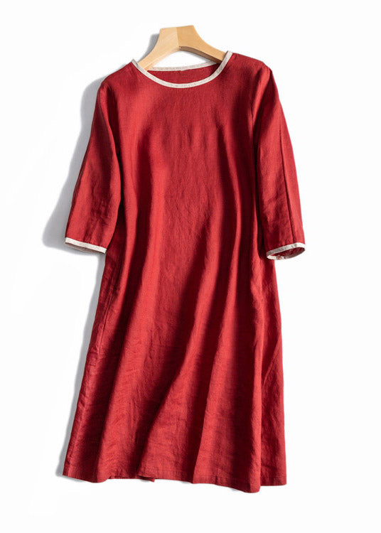 Light Blue O-neck Linen Dress Half Sleeve