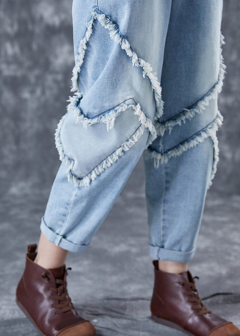 Light Blue Oversized Patchwork Tassel Denim Pants Summer
