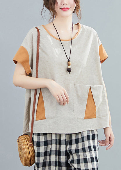 Light Grey Oversized Patchwork Pockets Cotton Tanks Summer
