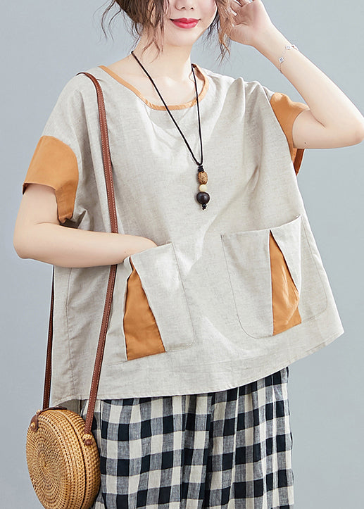 Light Grey Oversized Patchwork Pockets Cotton Tanks Summer