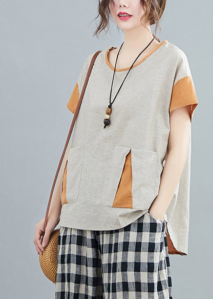 Light Grey Oversized Patchwork Pockets Cotton Tanks Summer