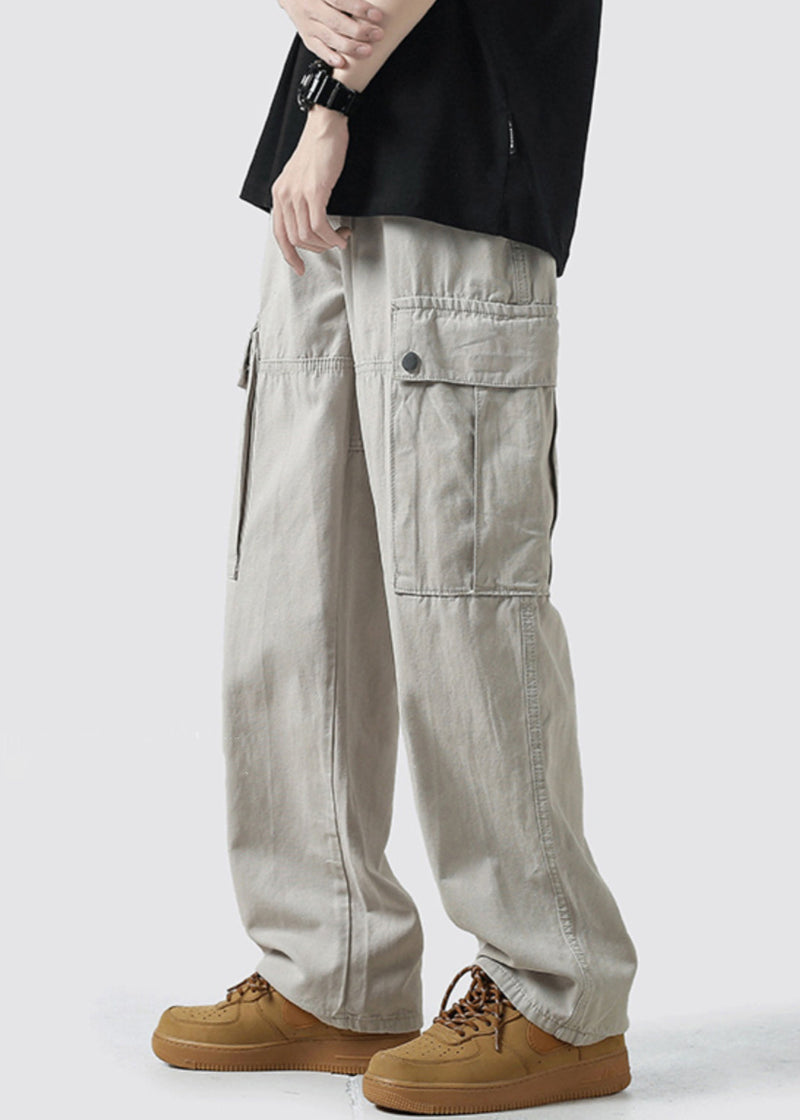 Light Grey Pockets High Waist Cotton Crop Pants Spring