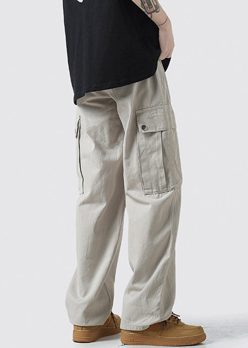 Light Grey Pockets High Waist Cotton Crop Pants Spring