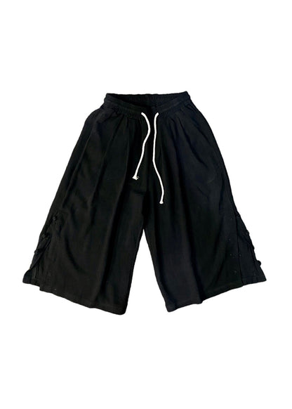 Linen Pockets Button Elastic Waist Cotton Crop Pants Summer