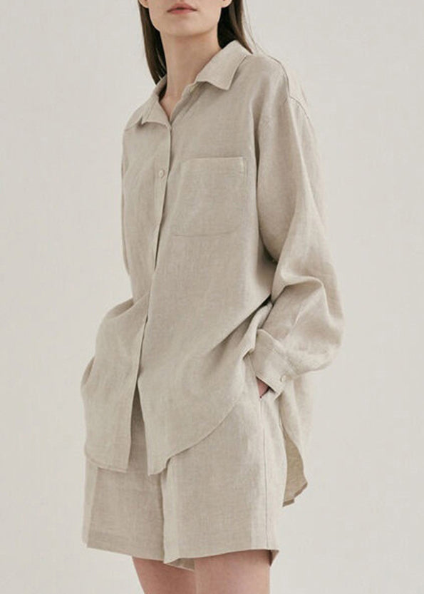 Linen Shirts and Shorts Two Pieces Set Summer