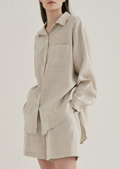 Linen Shirts and Shorts Two Pieces Set Summer