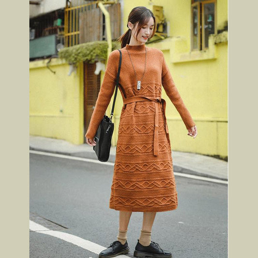 Loose Orange Sweater Drawstringdresses Winter Clothes