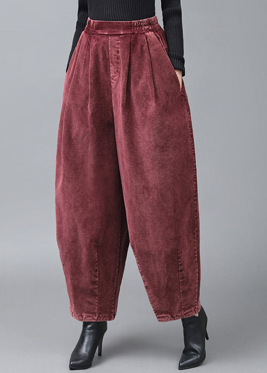 Mulberry Wrinkled Pockets Corduroy Lantern Pants Fall