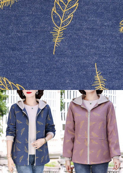 Navy Blue Zippered Patchwork Hoodies Coats Spring