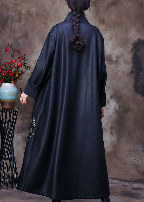 Navy Button Print Patchwork Winter Coat Outwear