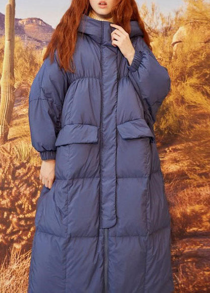 Navy Hooded Pockets Duck Down Winter Down Coat