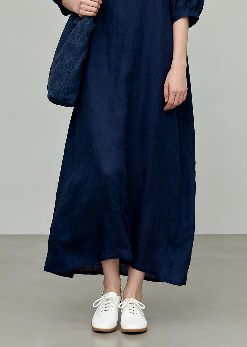 Navy O-neck Oversized Cotton Vacation Dresses Summer