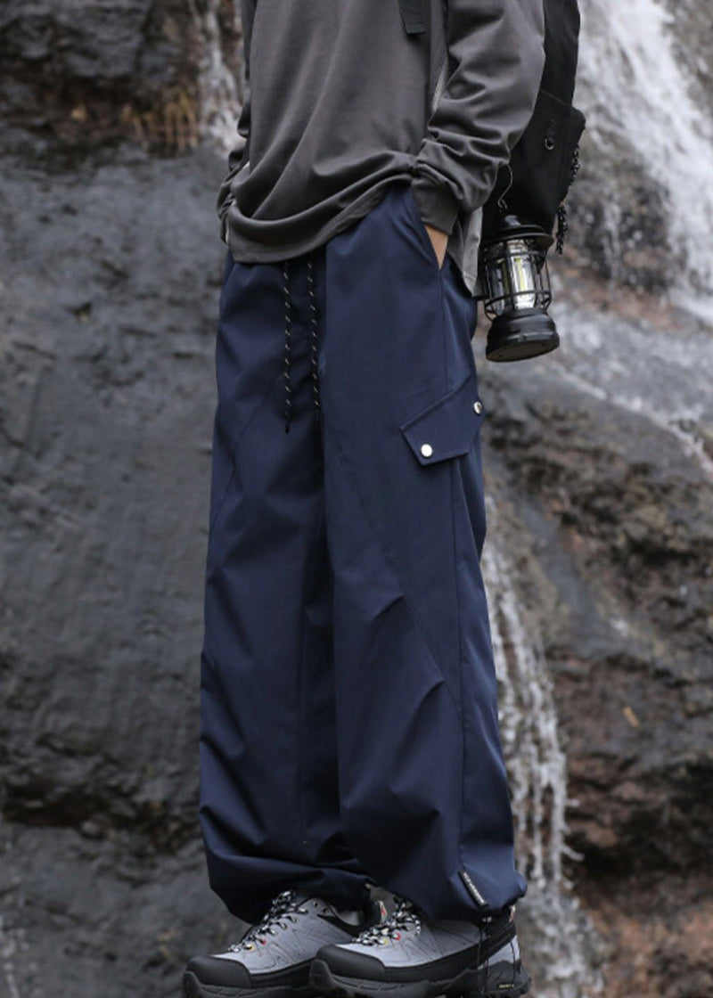 Navy Pockets Drawstring Cotton Pantsl Fall