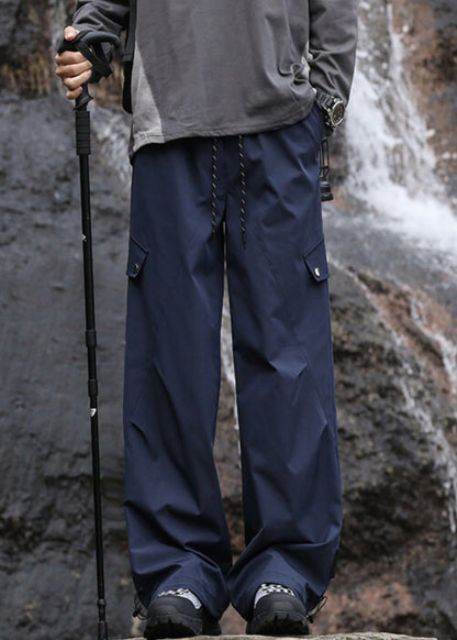 Navy Pockets Drawstring Cotton Pantsl Fall
