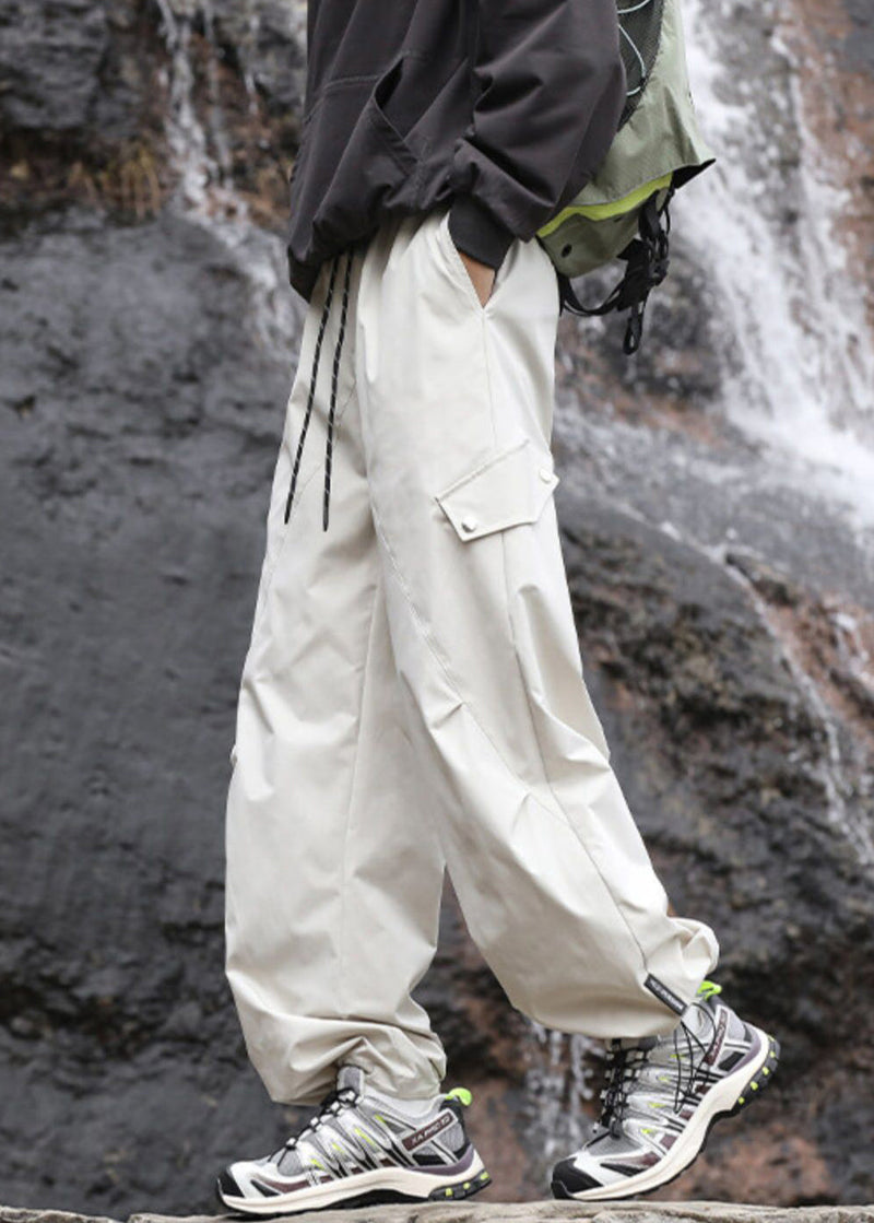 Navy Pockets Drawstring Cotton Pantsl Fall