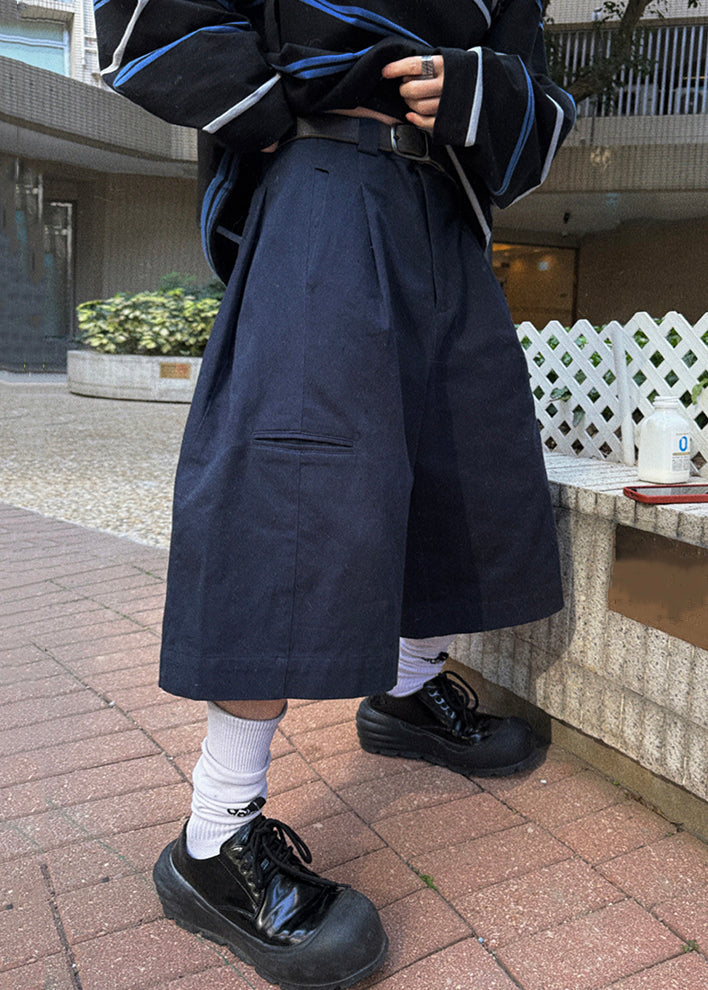 Navy Pockets High Waist Cotton Crop Pants Summer